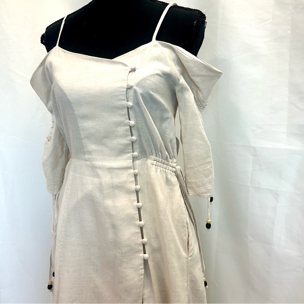Jonathan Simkhai off the shoulder cream beige cotton and linen dress Sz XS - Picture 5 of 15